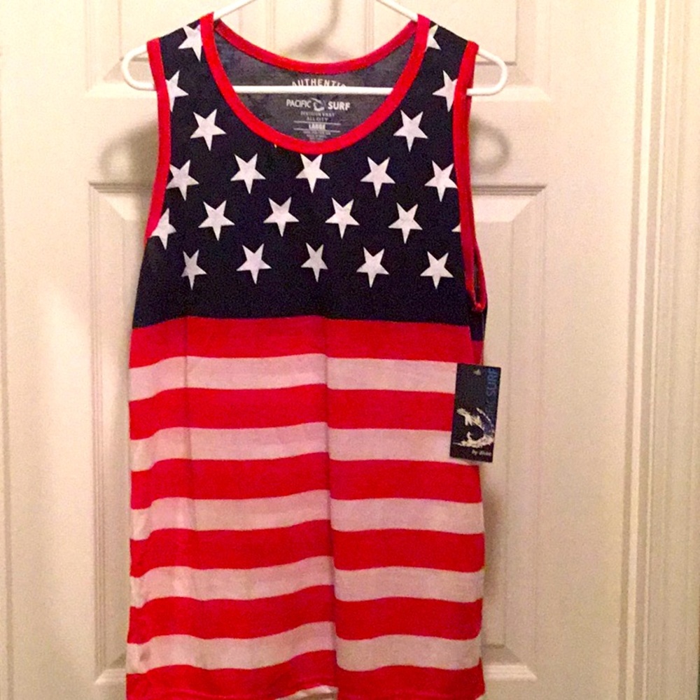 Mens Tank Top, flag print, sz L, New w/ tag